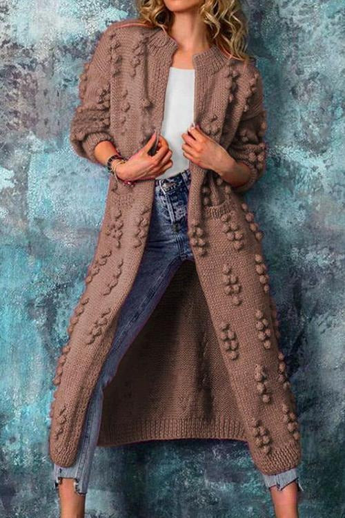 Women's Longline Cotton-Blend Open-Front Textured Cardigan - Brown