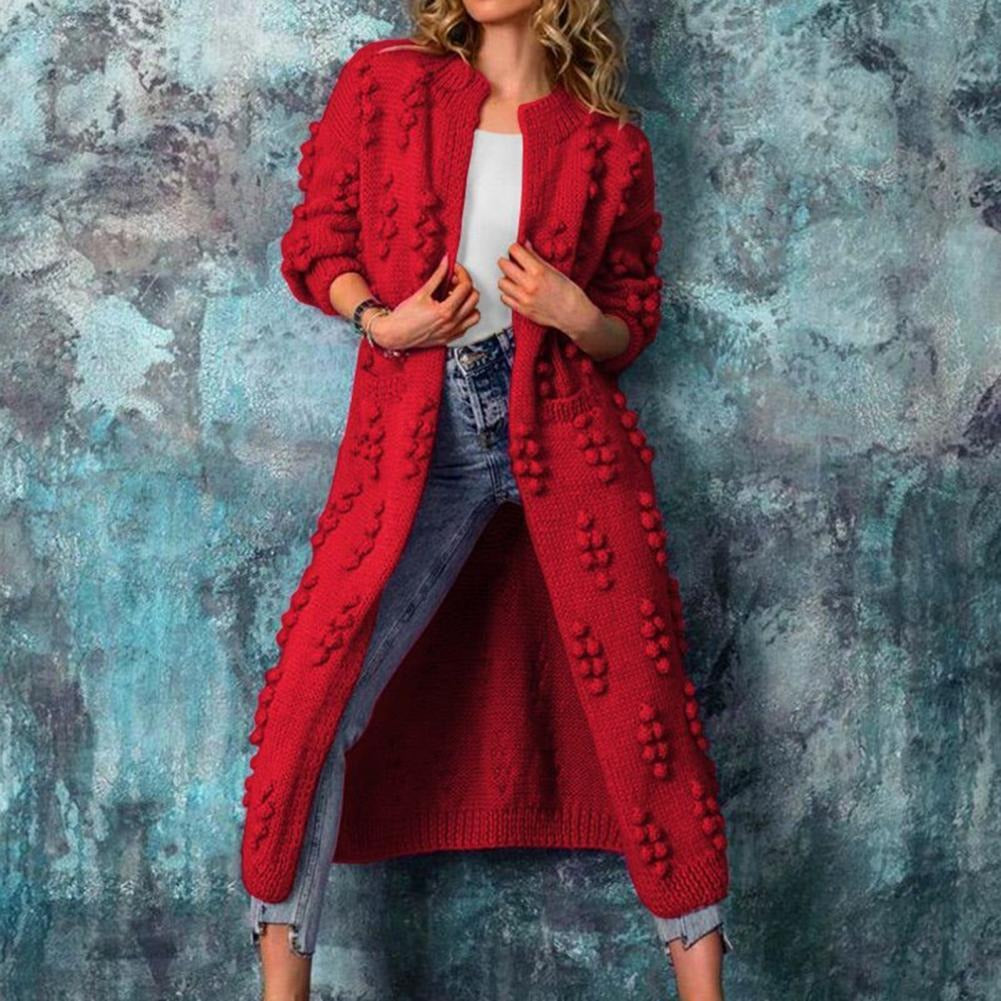 Women's Longline Cotton-Blend Open-Front Textured Cardigan - Red