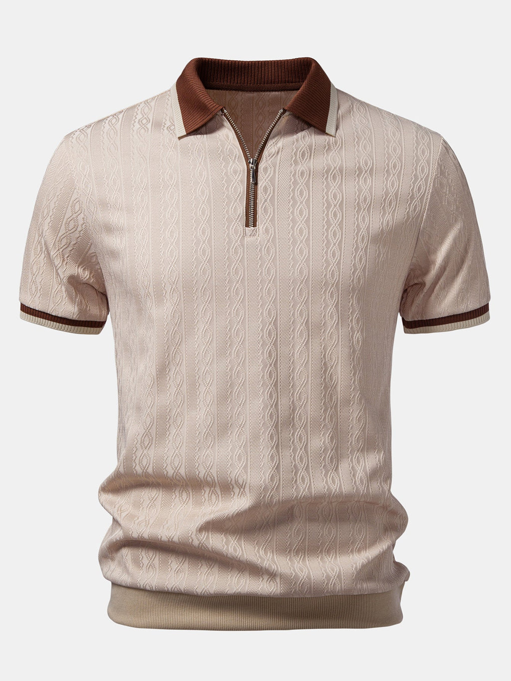Men's Textured Knit Quarter Zip Polo