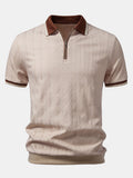 Men's Textured Knit Quarter Zip Polo - Beige