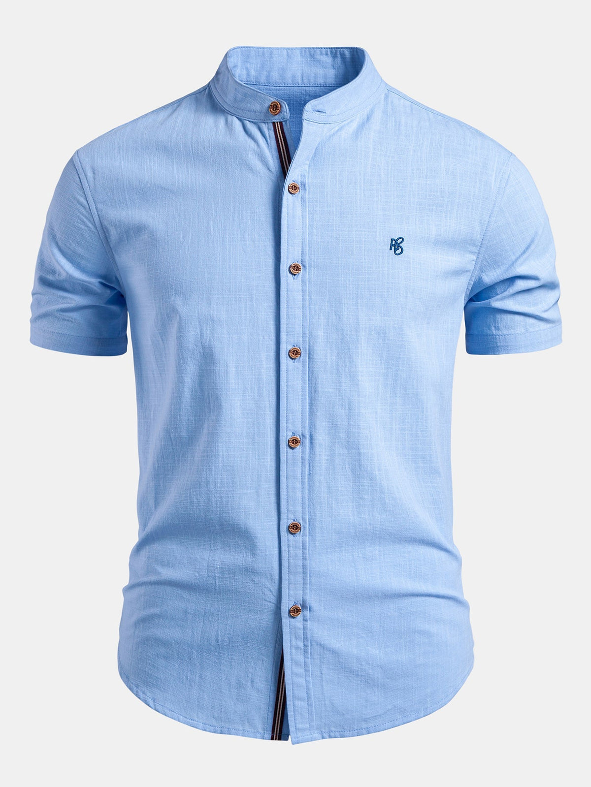Men's Tailored Stand Collar Short Sleeve Shirt - Light Blue