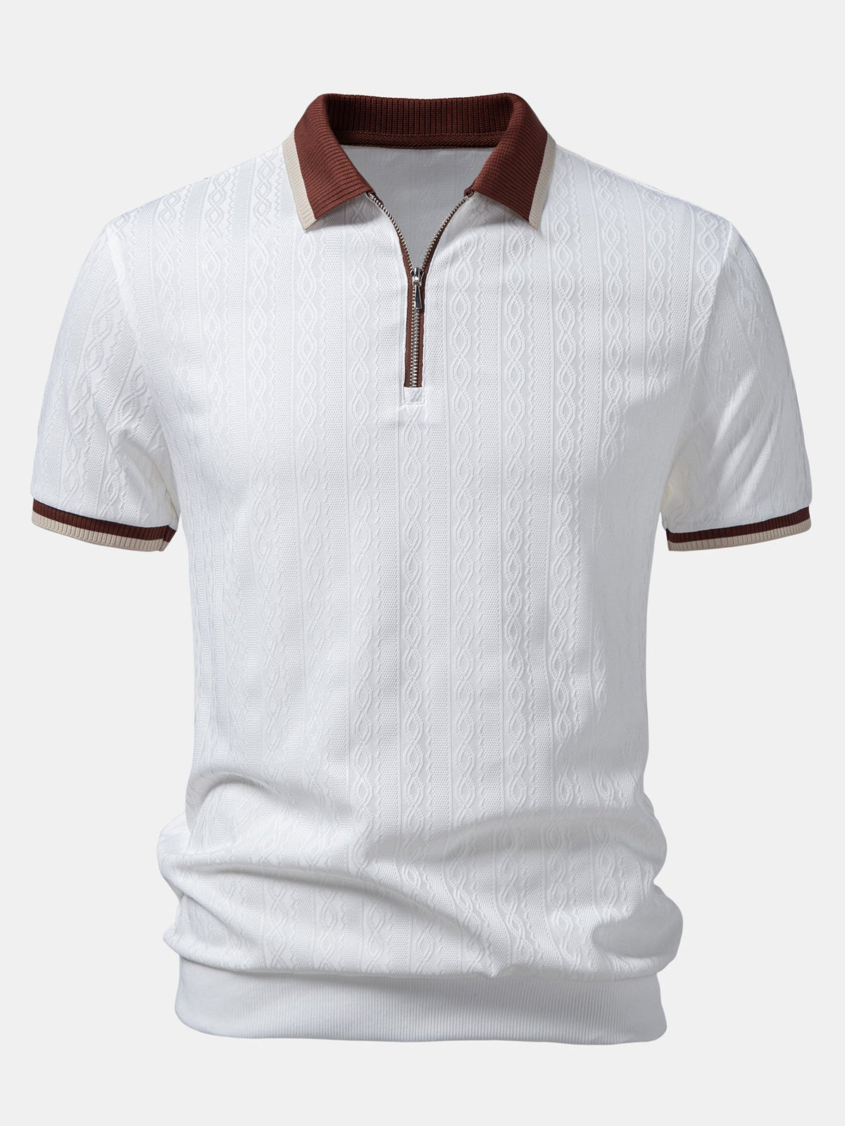 Men's Textured Knit Quarter Zip Polo - White