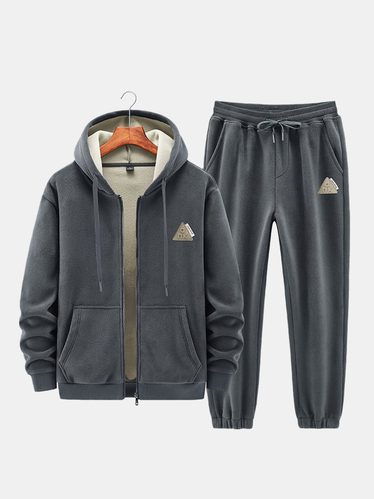 Men's Teddy-Lined Full-Zip Hoodie and Jogger Set - Gray