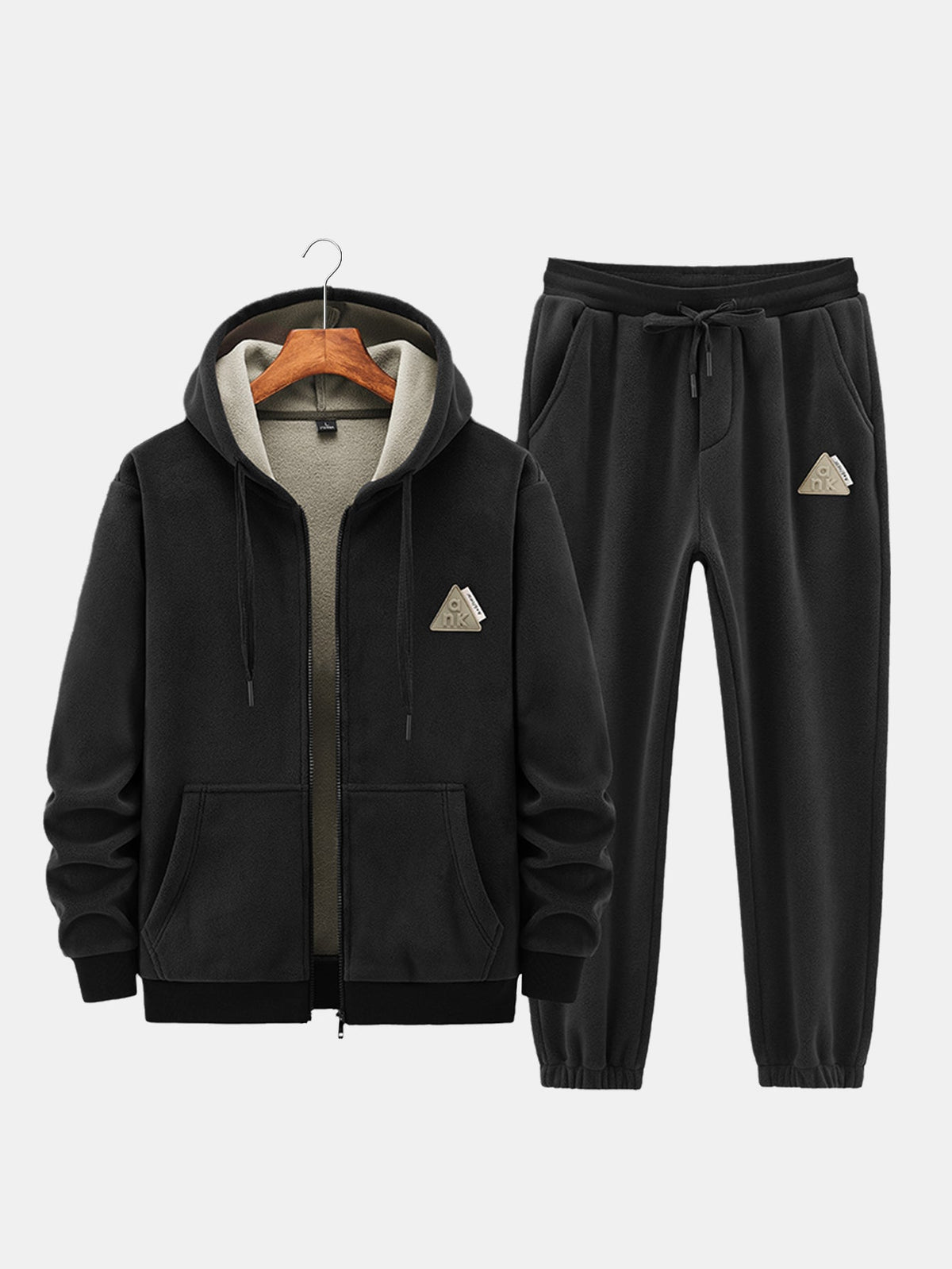 Men's Teddy-Lined Full-Zip Hoodie and Jogger Set - Black