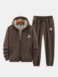 Men's Teddy-Lined Full-Zip Hoodie and Jogger Set - Dark Brown