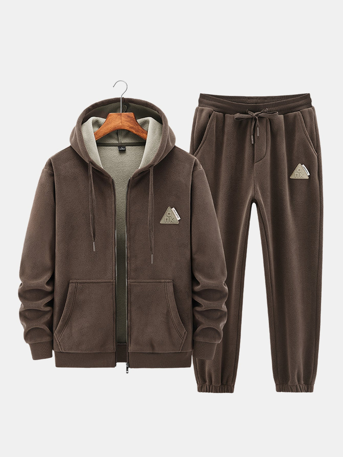 Men's Teddy-Lined Full-Zip Hoodie and Jogger Set - Dark Brown