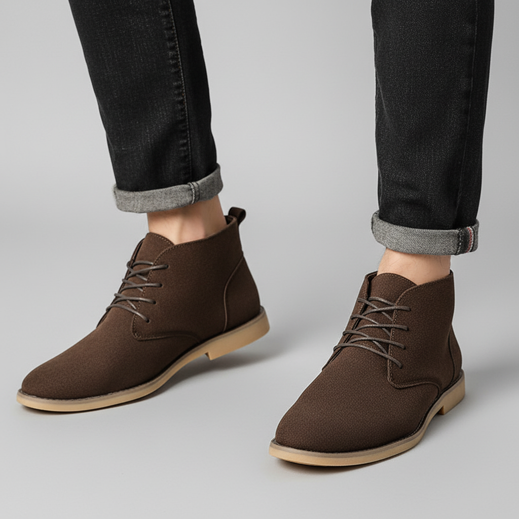 Men's PU Nubuck Chukka Boots - Dark Brown