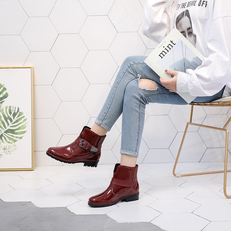 Women's Glossy Buckle Ankle Boots