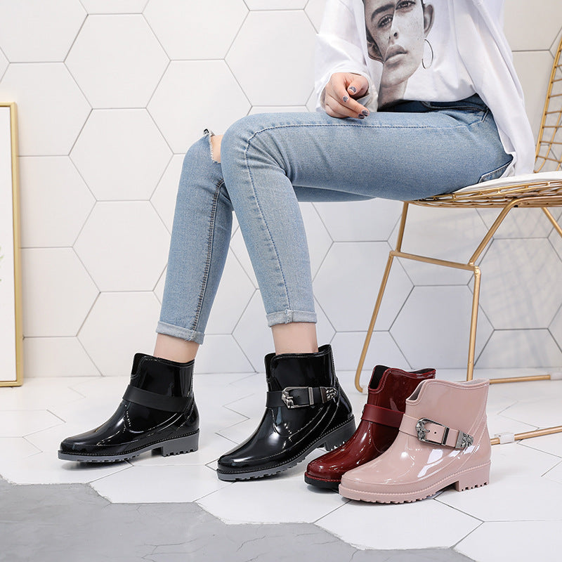 Women's Glossy Buckle Ankle Boots