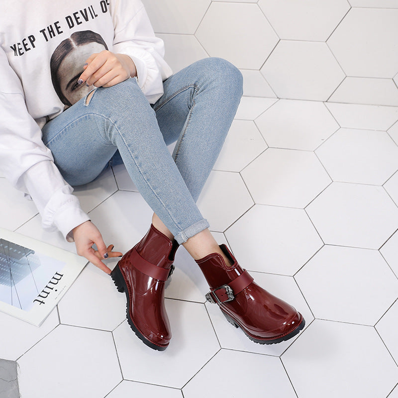 Women's Glossy Buckle Ankle Boots