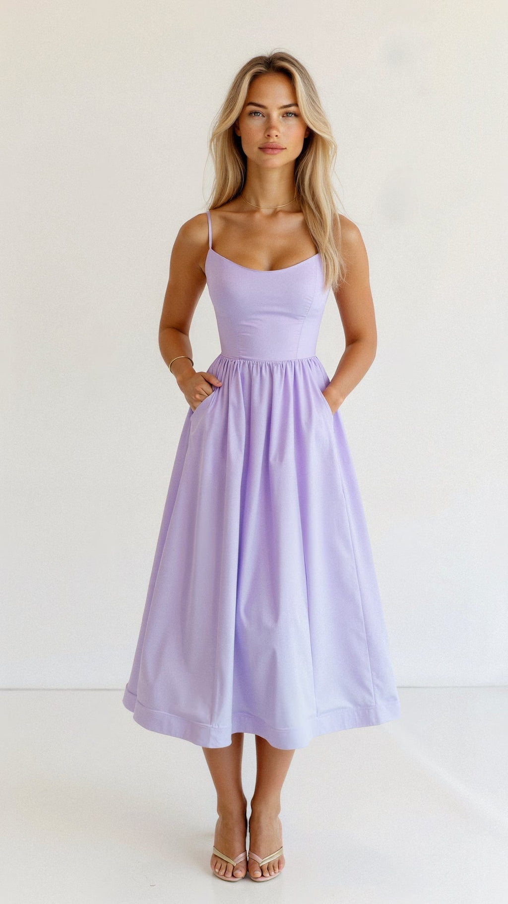 Women's A-Line Pocketed Midi Dress