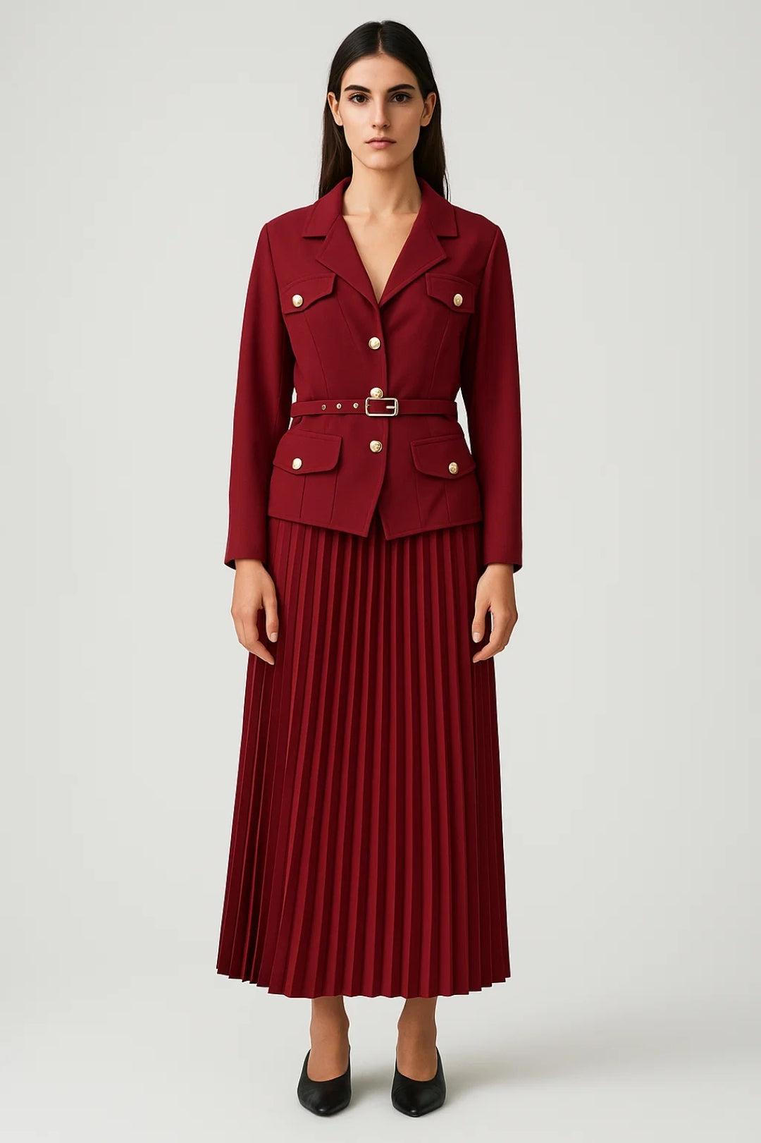 Women's Blazer and Pleated Skirt Set