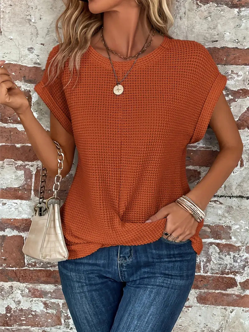 Women's Waffle Knit Short Sleeve Top