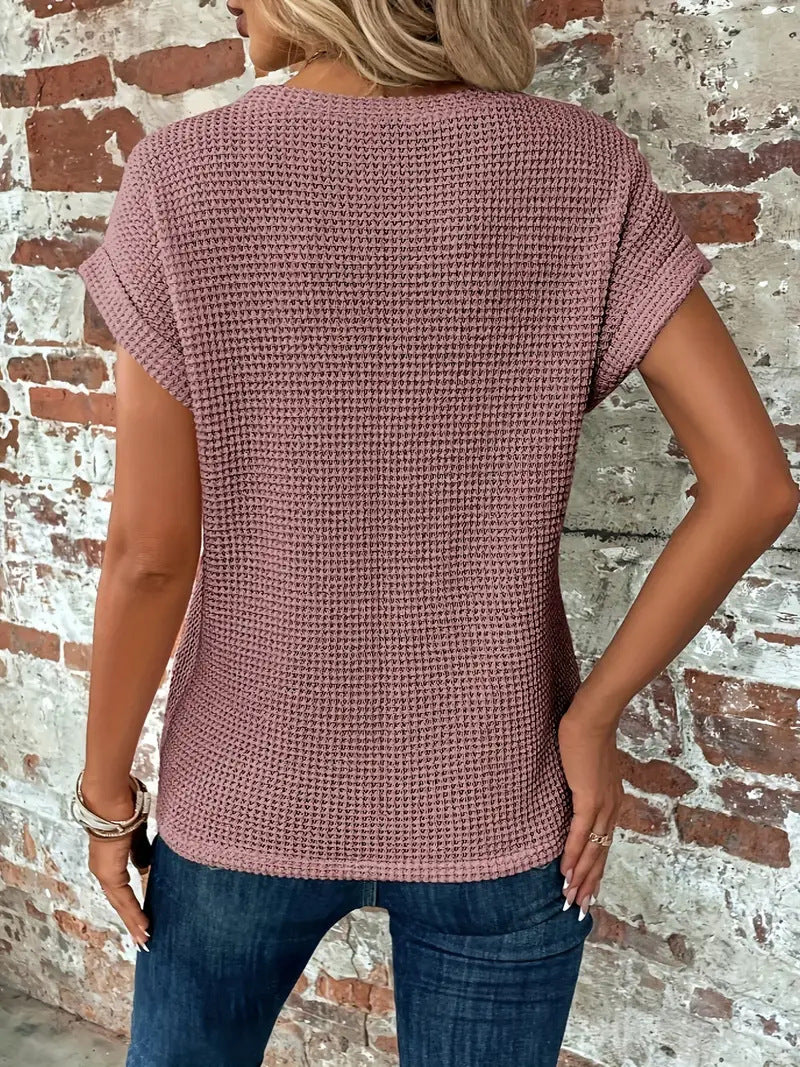 Women's Waffle Knit Short Sleeve Top