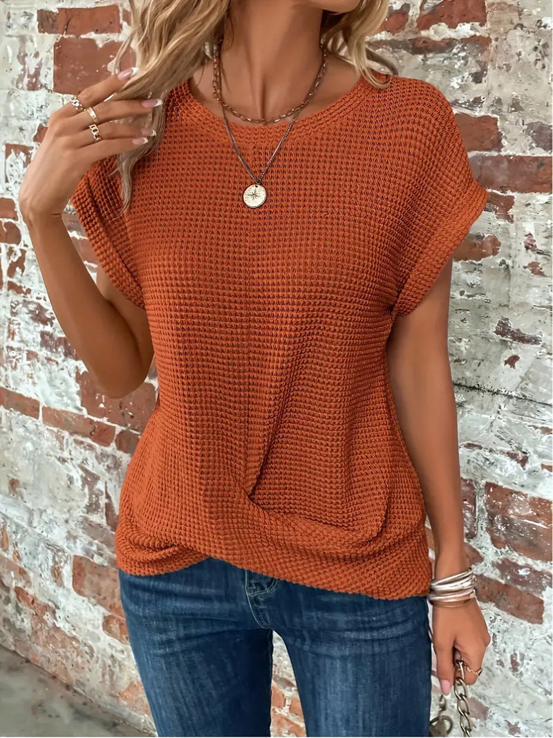 Women's Waffle Knit Short Sleeve Top