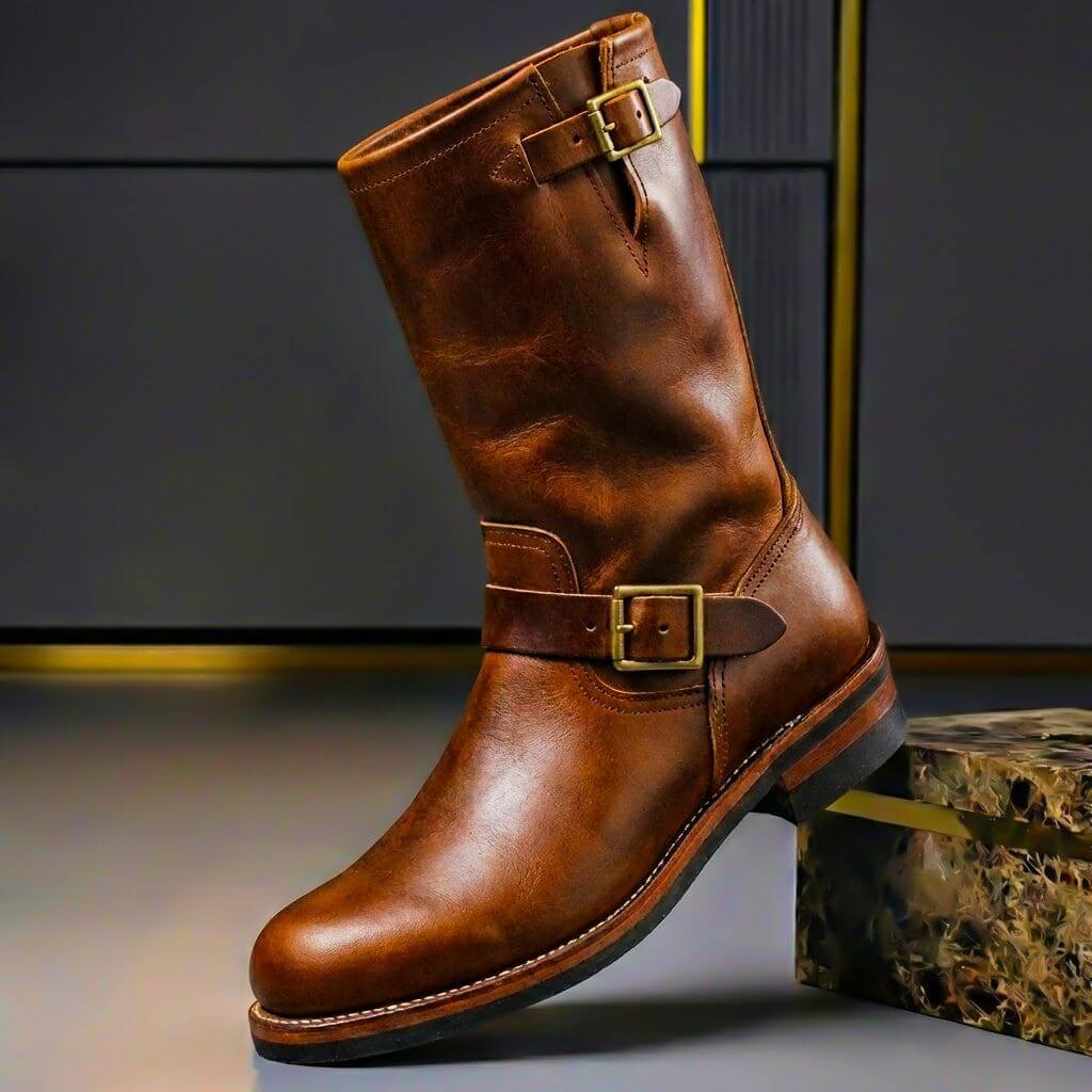 Men's Leather Buckle Engineer Boots