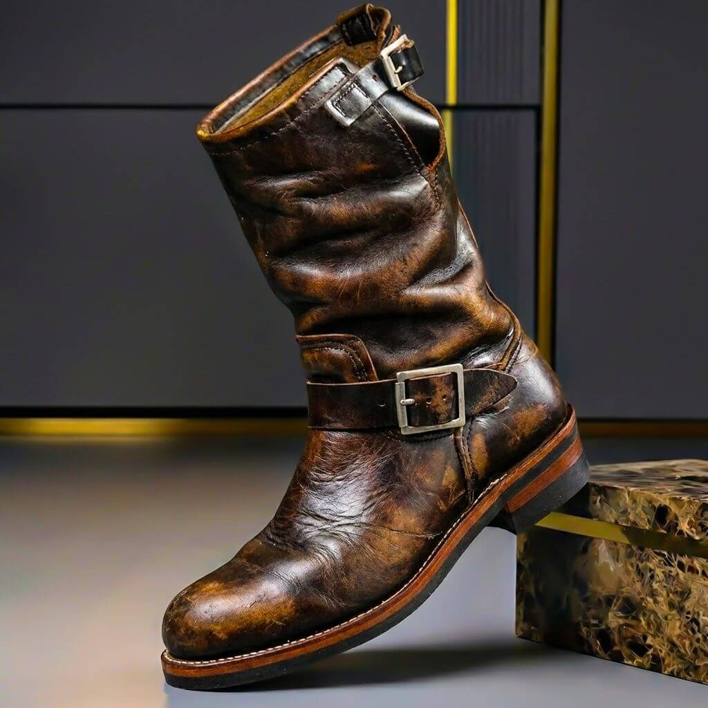 Men's Leather Buckle Engineer Boots
