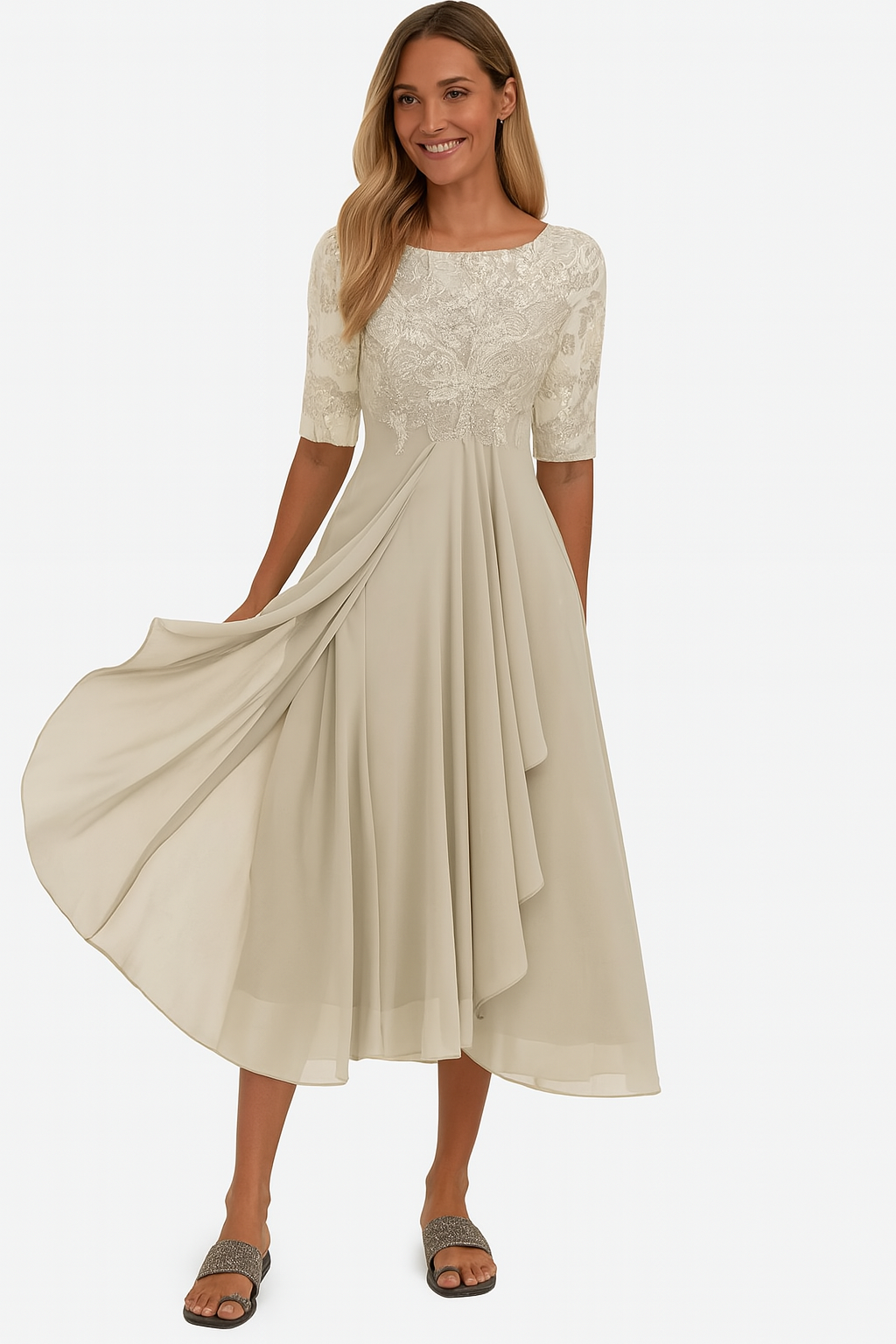 Women's Half Sleeve A-Line Midi Dress
