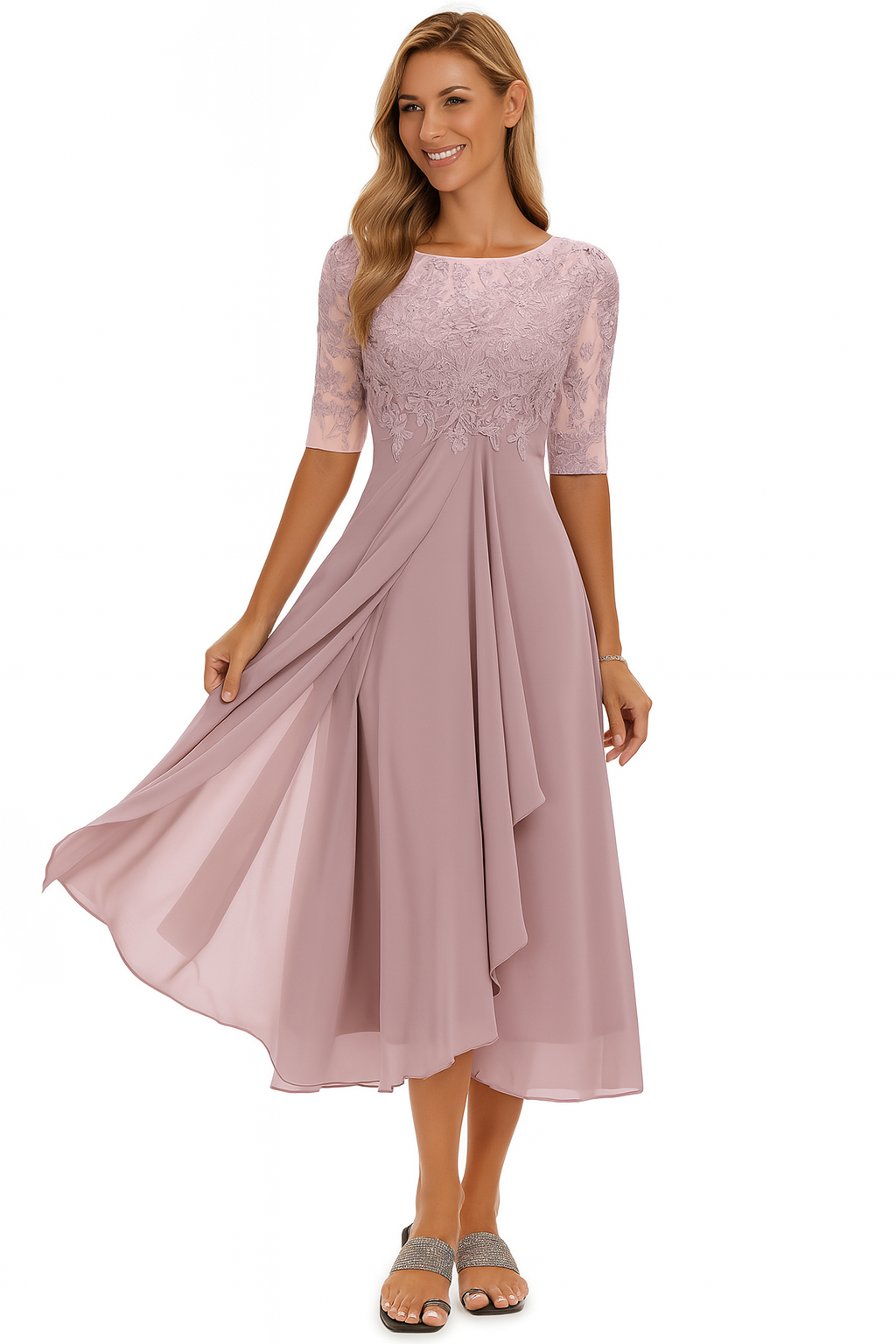 Women's Half Sleeve A-Line Midi Dress