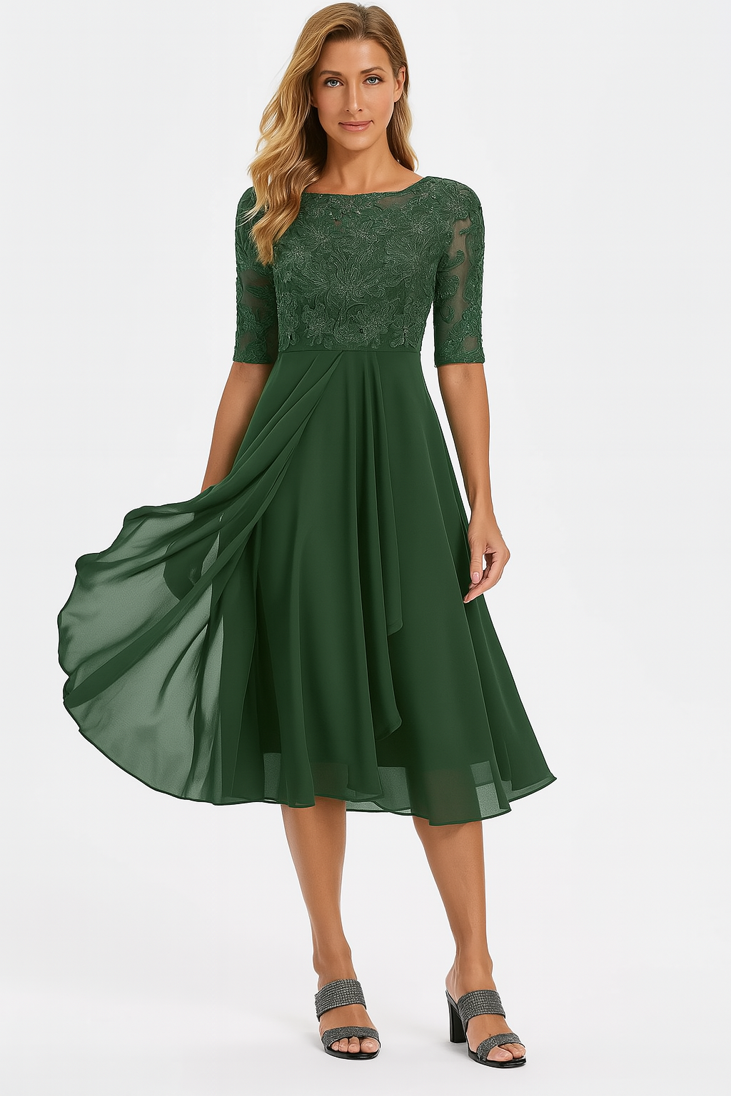 Women's Half Sleeve A-Line Midi Dress