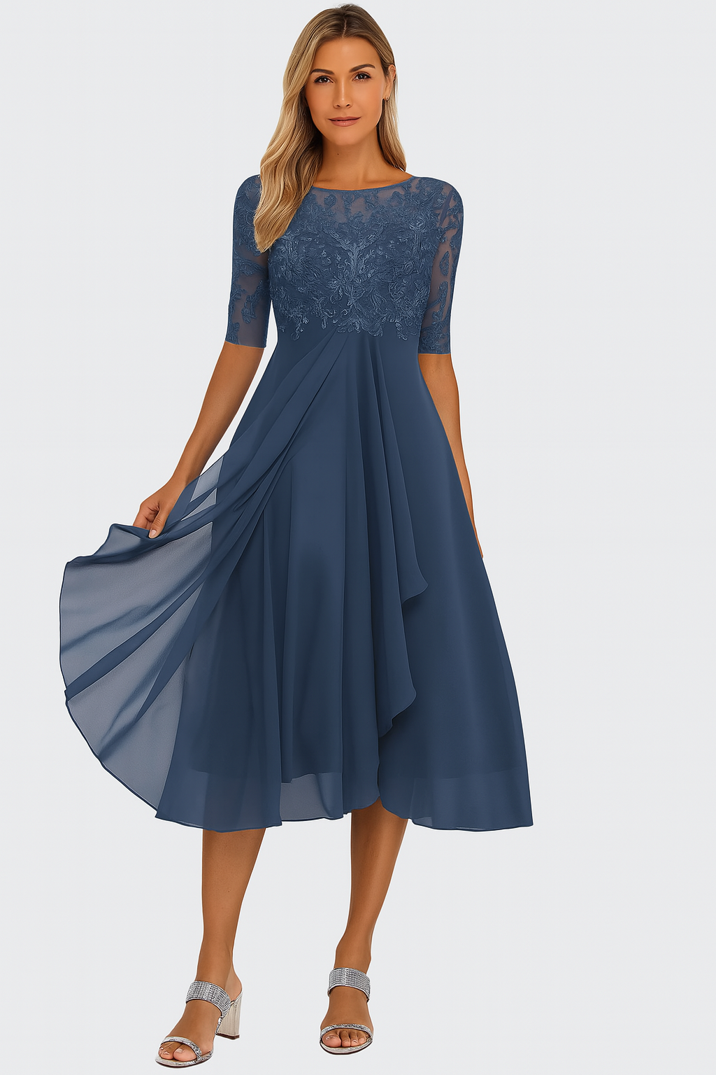 Women's Half Sleeve A-Line Midi Dress