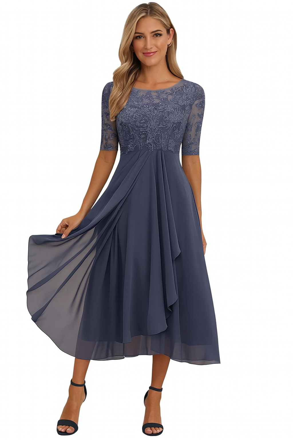 Women's Half Sleeve A-Line Midi Dress