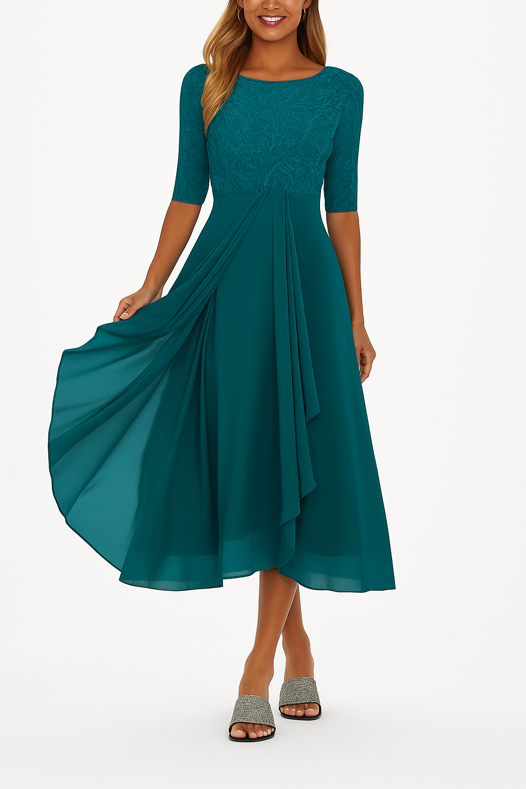 Women's Half Sleeve A-Line Midi Dress