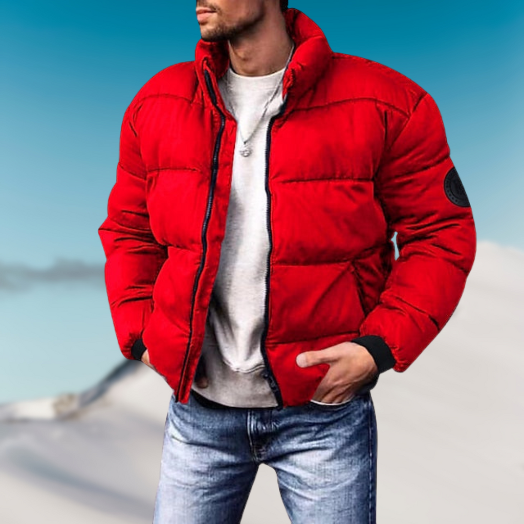 Men's Lightweight Down-Filled Stand-Collar Puffer Jacket - Red