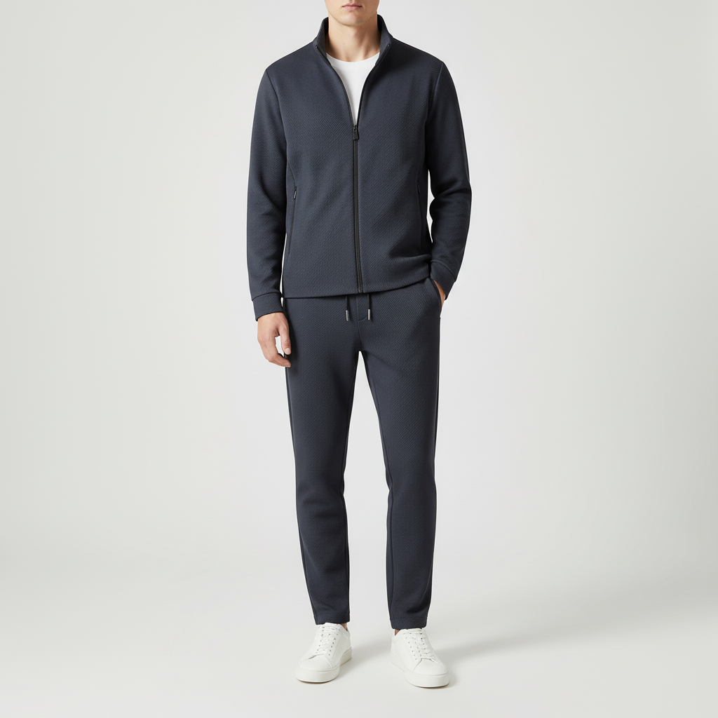 Men's Lycra Stretch Tracksuit Set - Navy Blue