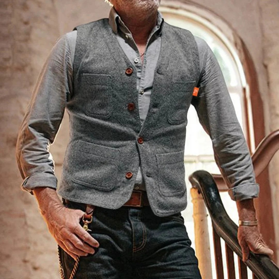 Men's Traditional Sleeveless Buttoned Waistcoat - Gray
