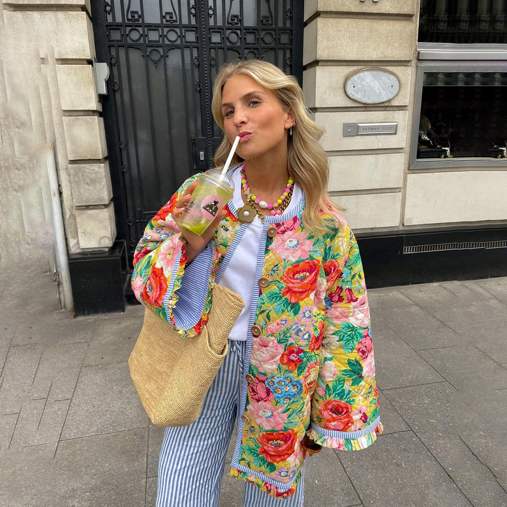 Women's Lightweight Floral Print Layering Jacket - Green