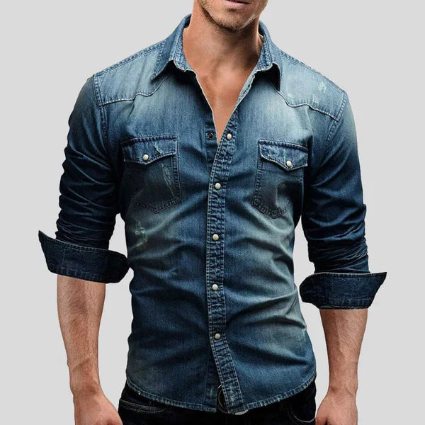 Men's Slim Fit Denim Shirt - Dark Blue