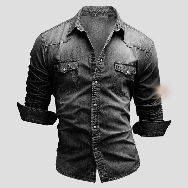 Men's Slim Fit Denim Shirt - Black