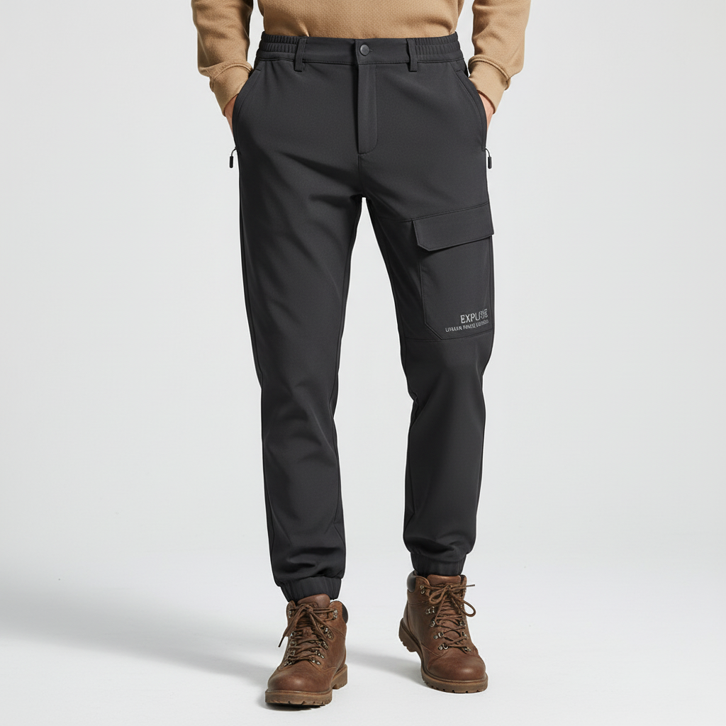 Men's Waterproof Fleece-Lined Cargo Trousers - Black