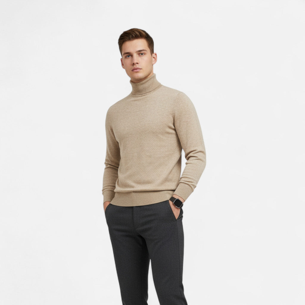 Men's Ribbed High-Neck Sweater - Gray