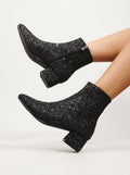 Women's Glitter Pointed-Toe Ankle Boots - Pink