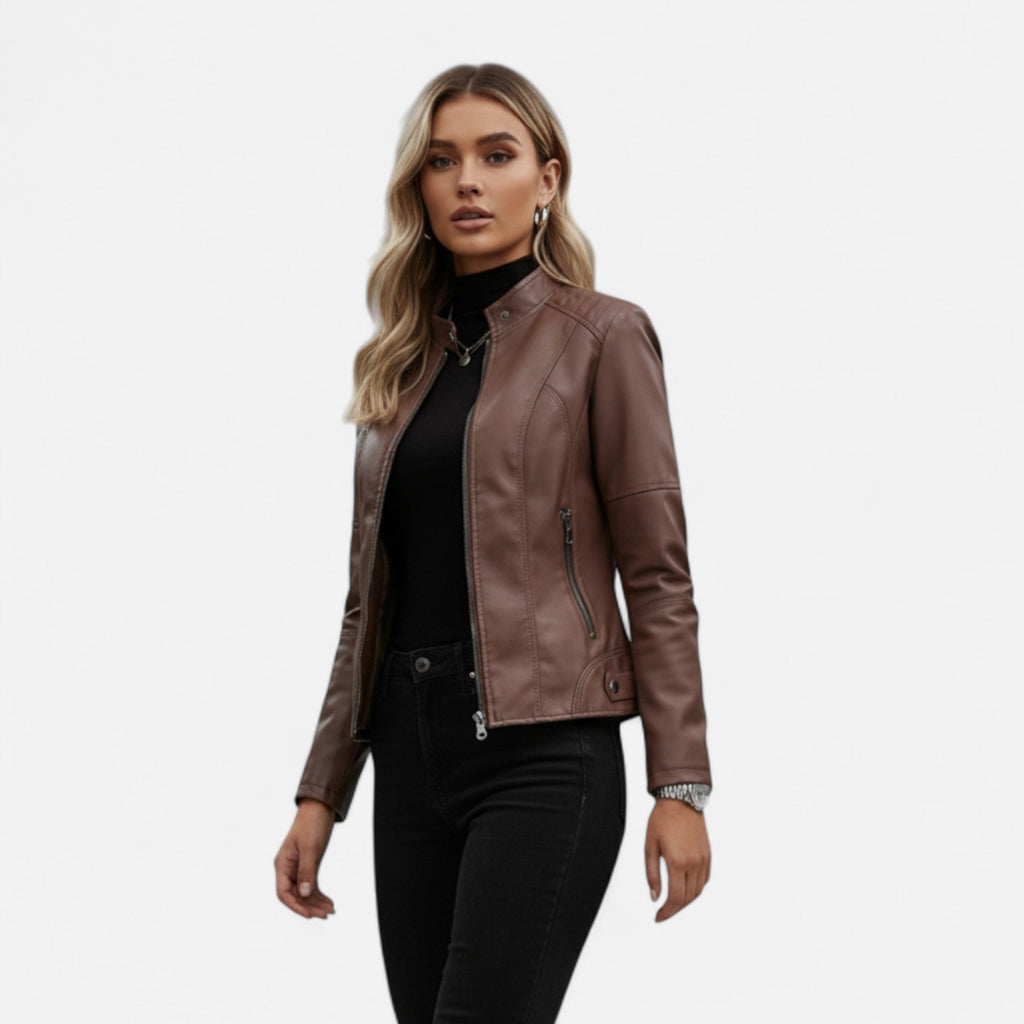 Women's Cropped Zip-Up Leather Jacket