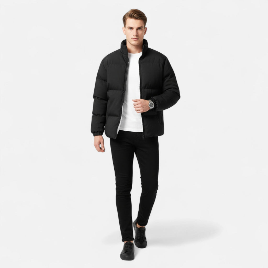 Men's Wool-Lined Stand-Collar Jacket - Black