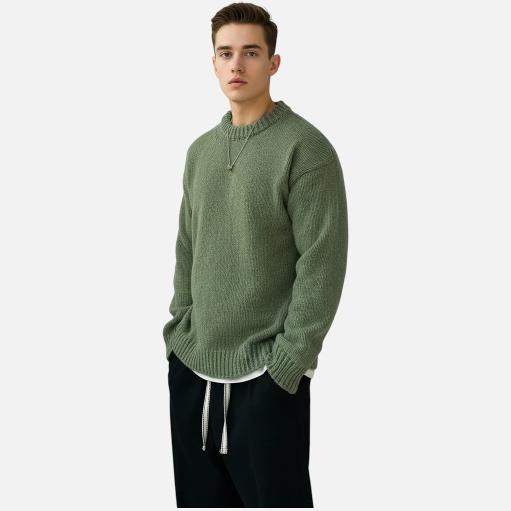 Men's Solid Crew Neck Knit Pullover