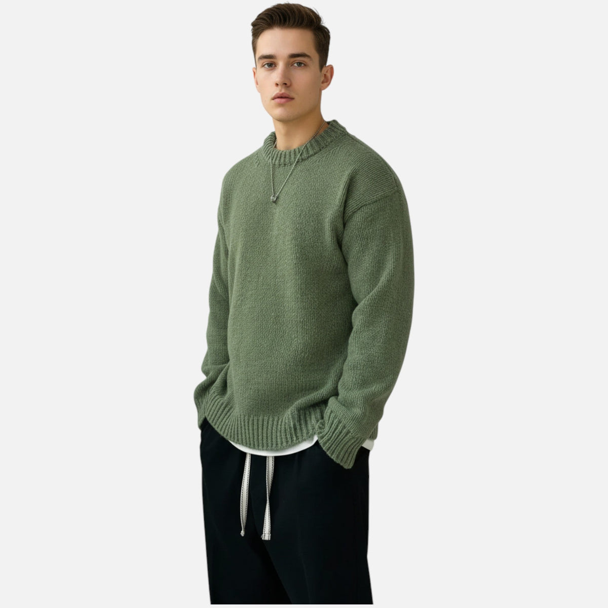 Men's Solid Crew Neck Knit Pullover
