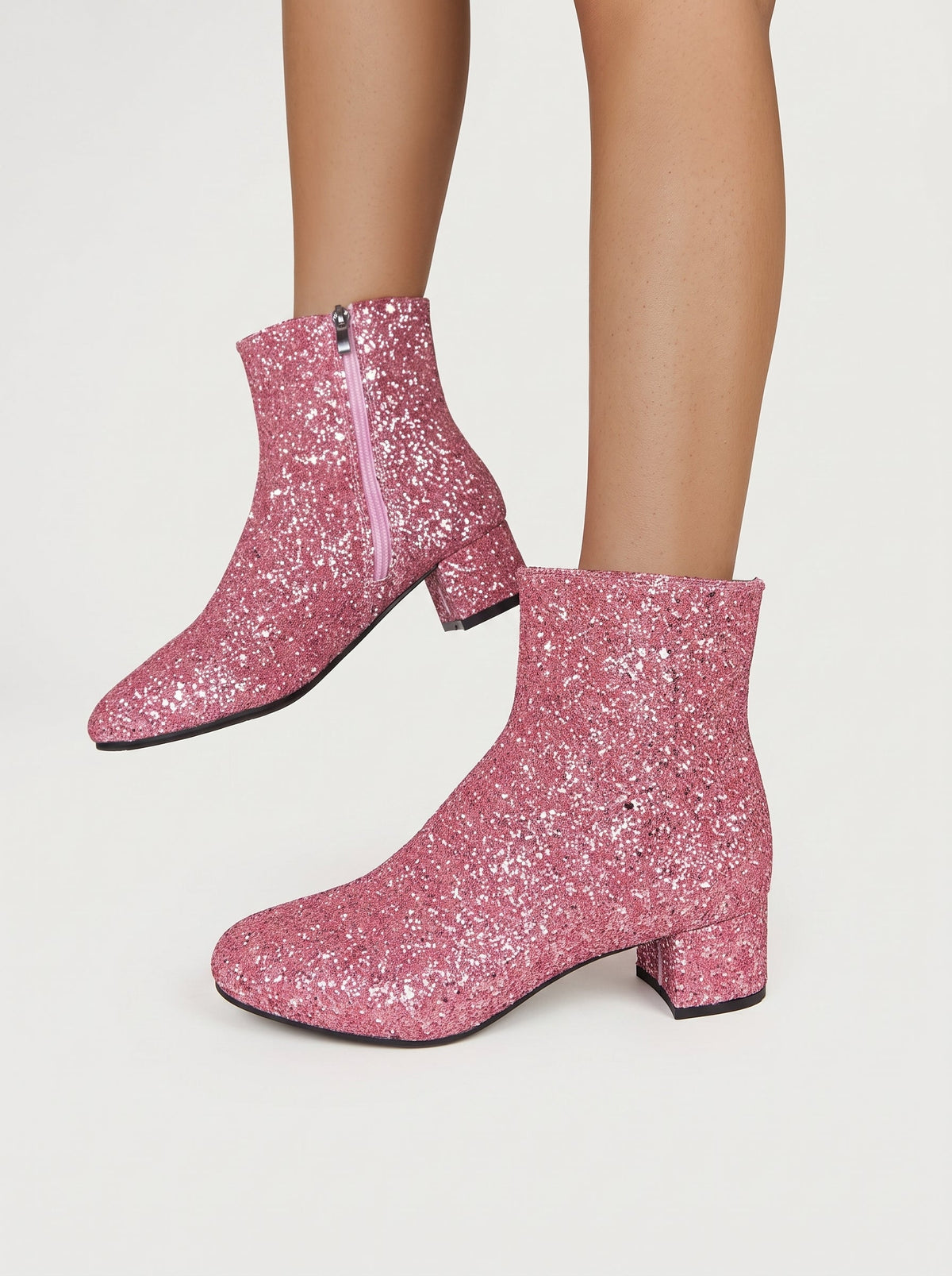 Women's Glitter Pointed-Toe Ankle Boots - Silver