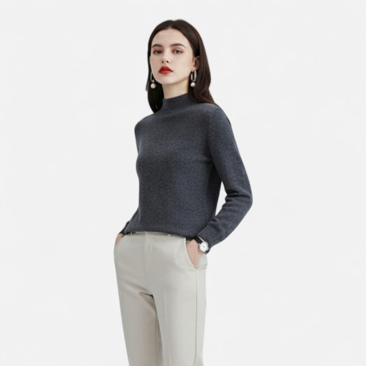 Women's Pure Wool Half-Neck Sweater