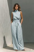 Women's Sleeveless Top and Wide-Leg Pants Set - Light Blue
