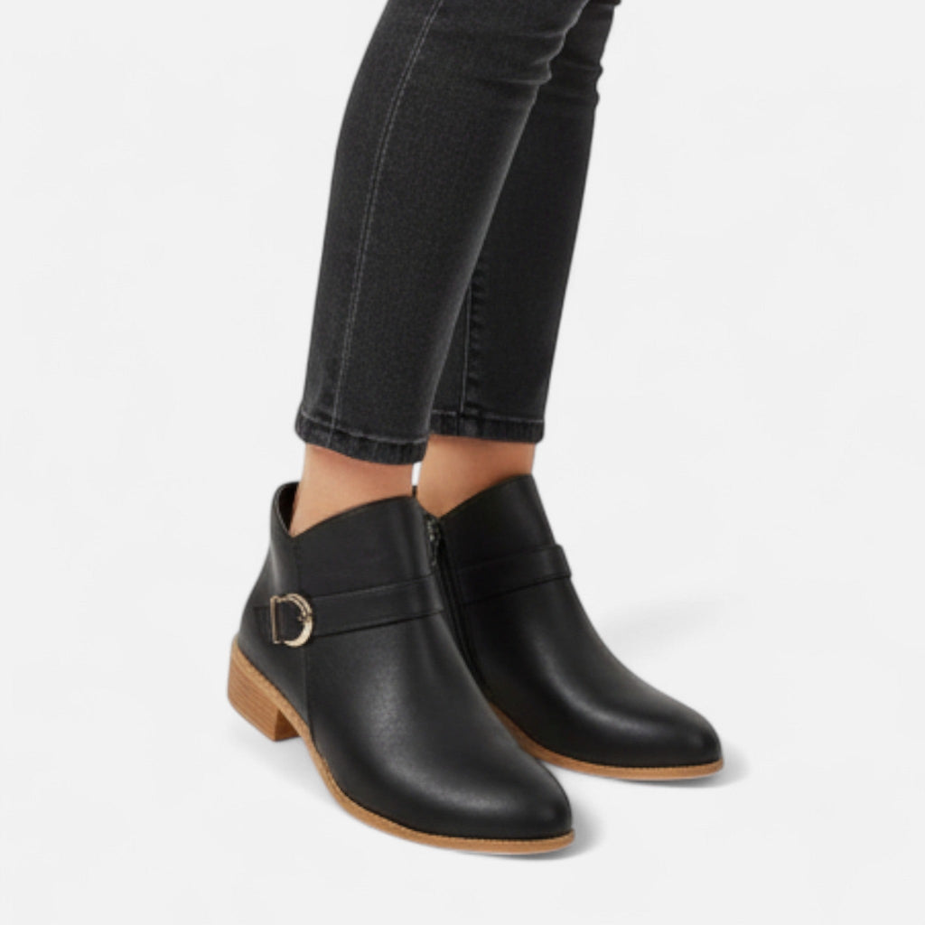 Women's Pointed-Toe Ankle Boots with Buckle Detail