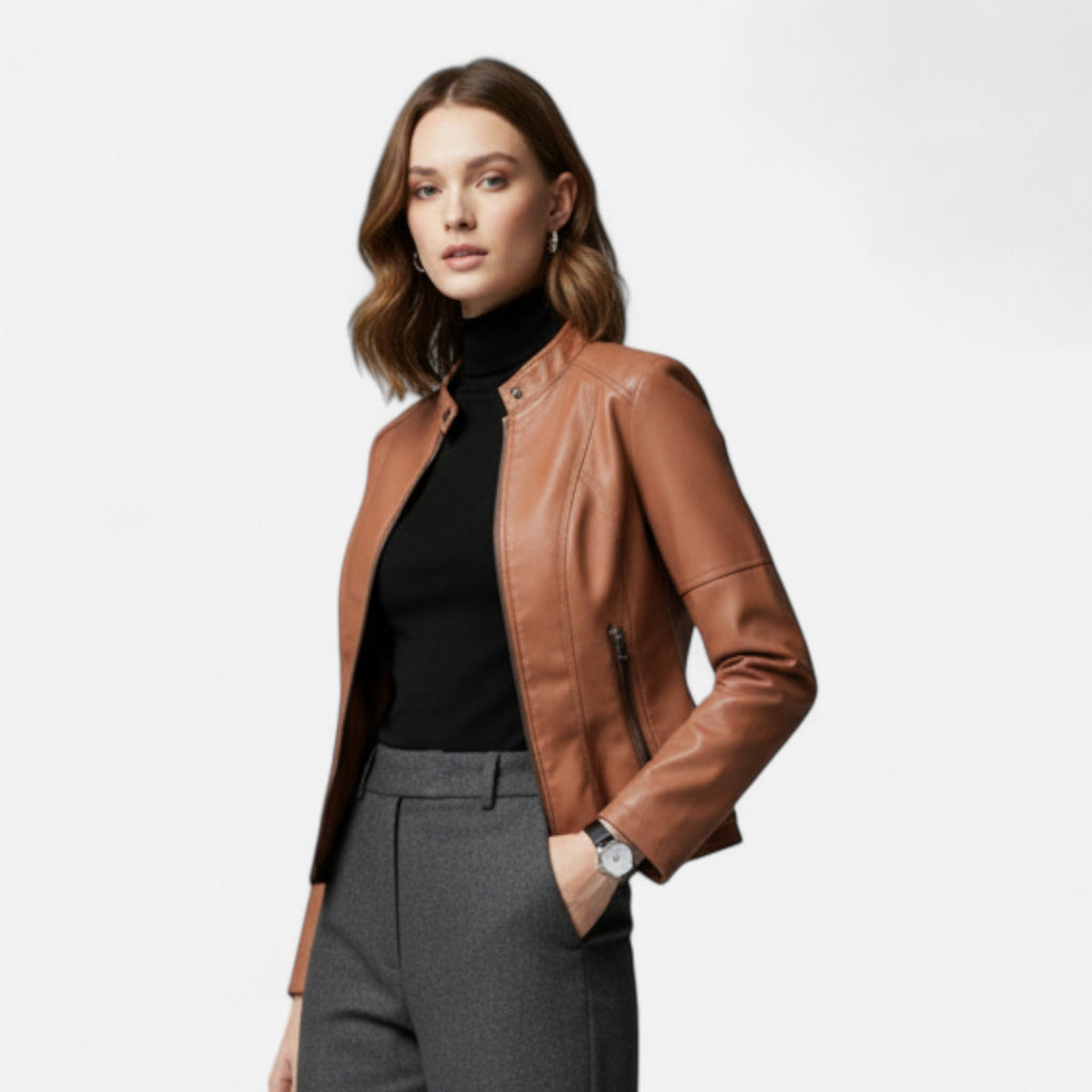 Women's Cropped Zip-Up Leather Jacket
