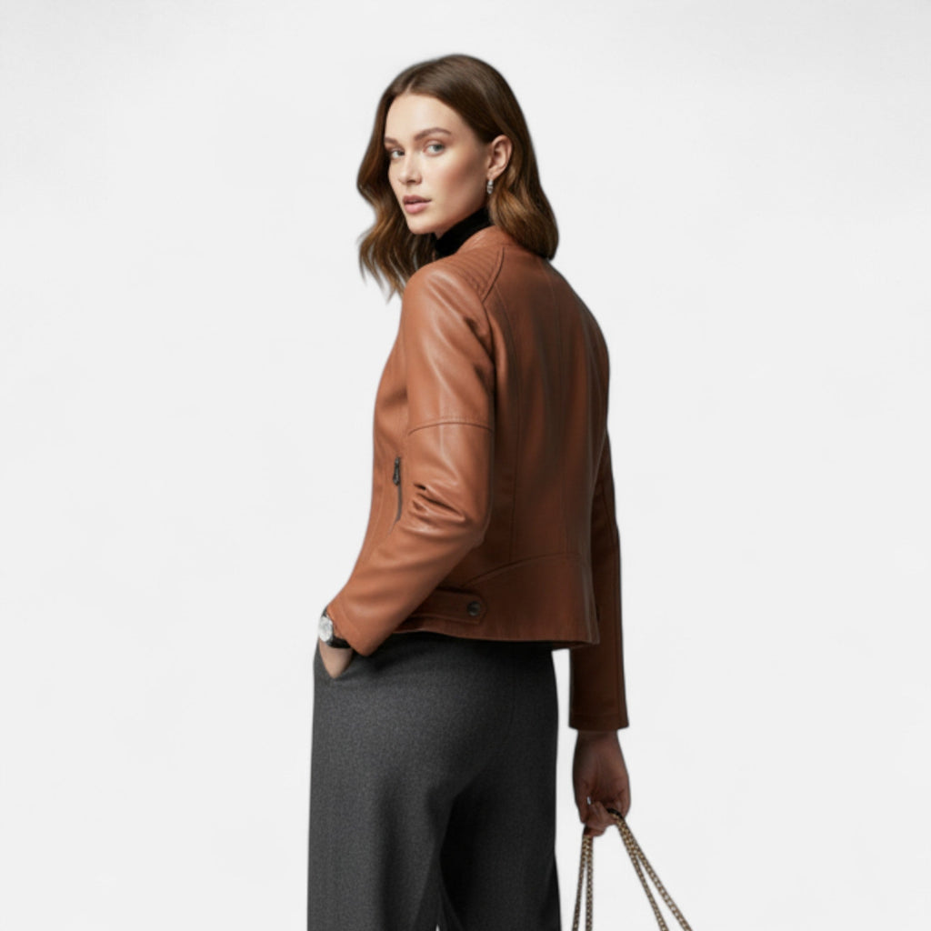 Women's Cropped Zip-Up Leather Jacket