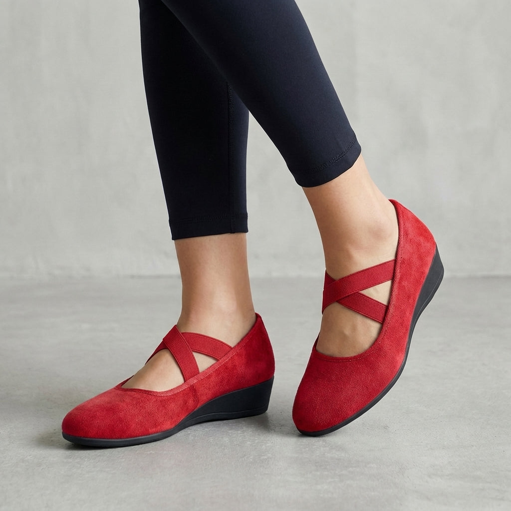 Women's Orthopedic Criss-Cross Strap Wedge Flats - Red