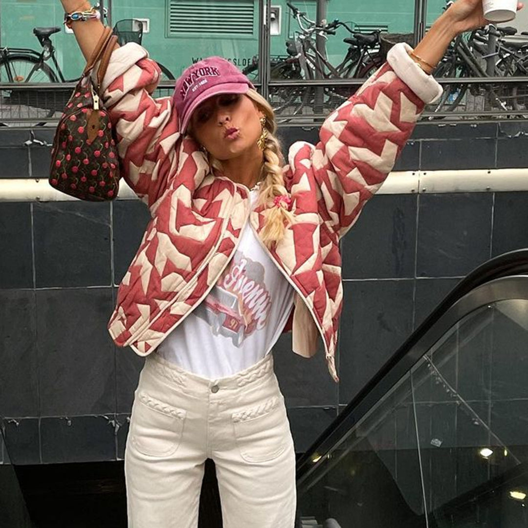 Women's Lightweight Floral Print Layering Jacket - Red