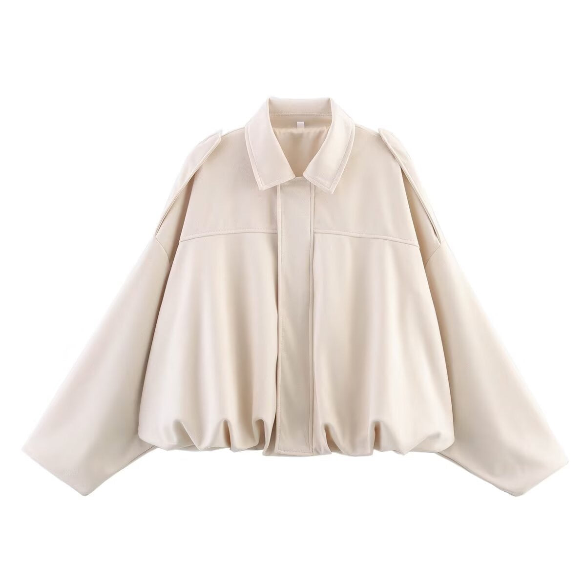 Women's Oversized Shirt-Collar Bomber Jacket - White