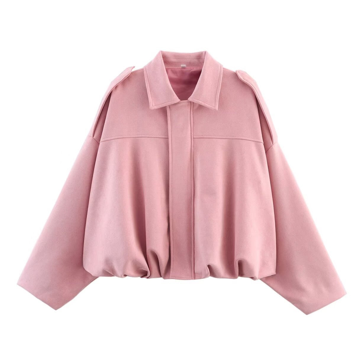 Women's Oversized Shirt-Collar Bomber Jacket - Pink